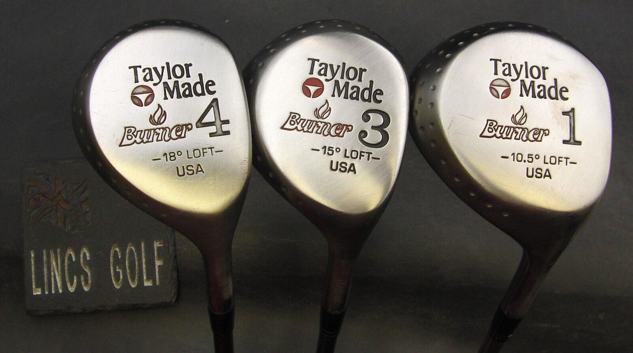 Set of 3 TaylorMade Burner Driver, 3+4 Woods Regular Graphite Shafts TaylorMade