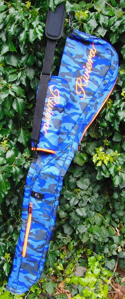 1 Division Blue Camo Riviera Foldable Pencil Golf Clubs Bag + Head Cover