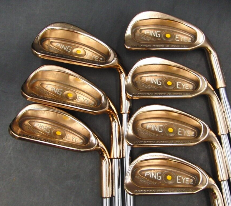 Polished Set of 7x Ping Eye 2 BeCu Yellow Dot Irons 4-PW Stiff Steel Shafts*