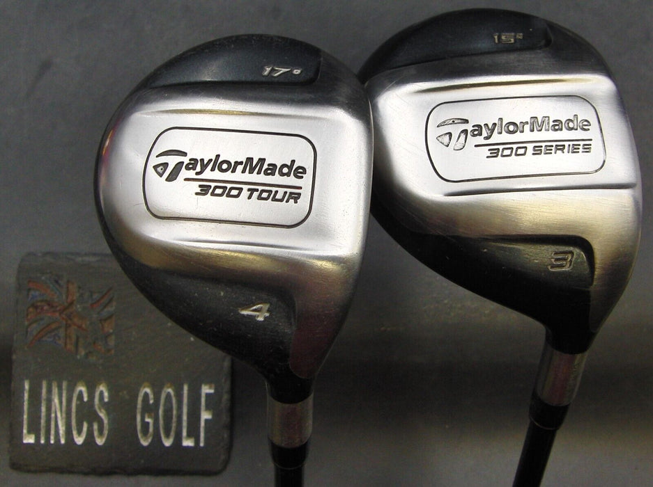 Set of 2 Taylormade 300 Tour Series 15° 3 & 17° 4 Woods Stiff Graphite Shafts