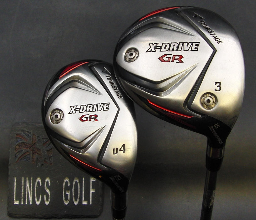 Set of 2 Bridgestone X-Drive GB 15° 3 Wood &23° 4 Hybrid Regular Graphite Shafts