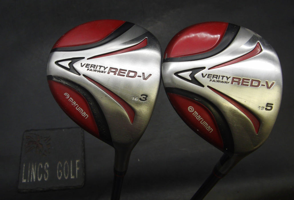 Set of 2 Maruman Verity Red-V 16° 3 + 19° 5 Woods Stiff Graphite Shafts