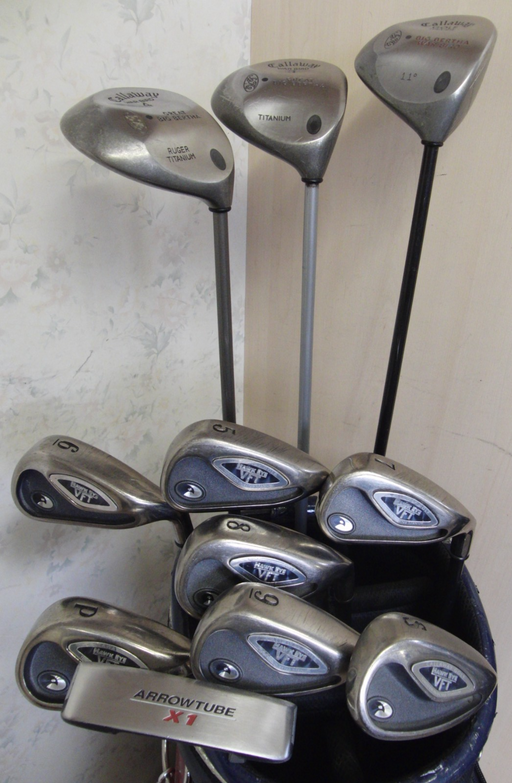 Set Of Callaway Hawk Eye VFT 5-SW Irons + Driver + 3 + 4 Wood + Putter