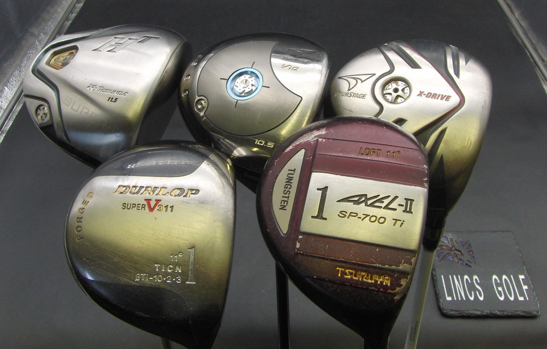 Set of 5x Multi Brands Drivers Stiff & Regular Graphite Shafts Black Grips