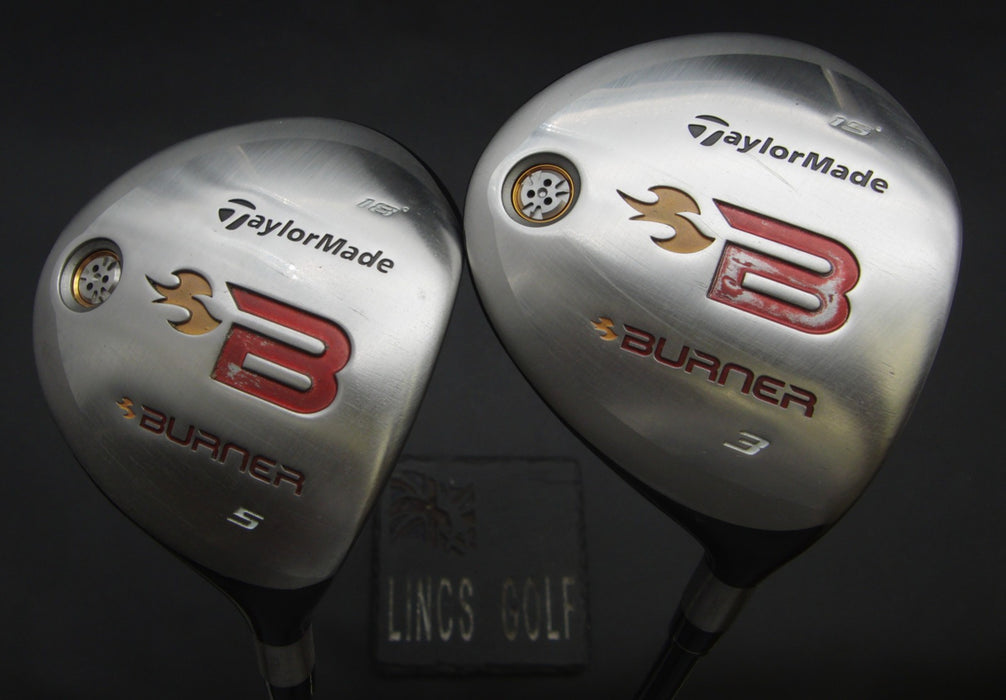 Set of 2 TaylorMade Burner 15° 3 & 18° 5 Woods Stiff Graphite Shafts T/M Grips