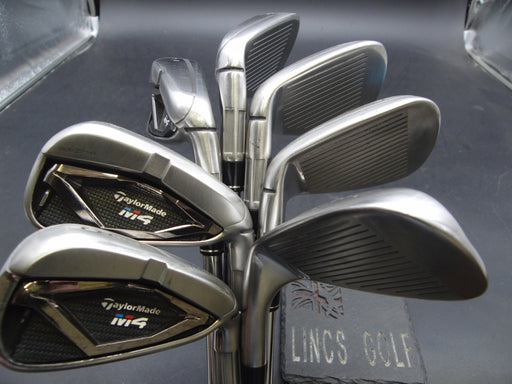 Set of 7x TaylorMade M4 Irons 5-PW+AW Stiff Steel Shafts Black Grips*