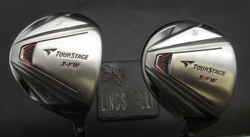 Set of 2 Bridgestone TourStage X-FW 3+5 Woods Stiff Graphite Shafts Bolux Grips