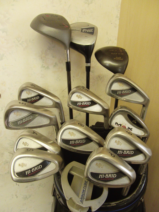 Set Of Dunlop Max Fli Hi-Brid 3-SW+AW Irons + 3 + 5 Wood + Driver + Putter