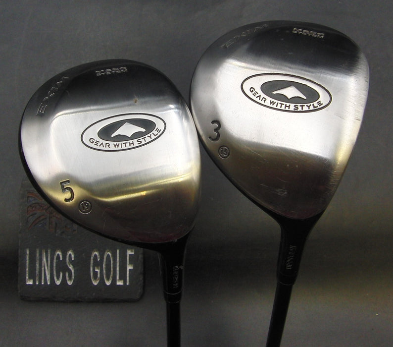 Set of 2 Maruman Exim 15º 3 & 18º 5 Woods Regular Graphite Shafts Exim Grips