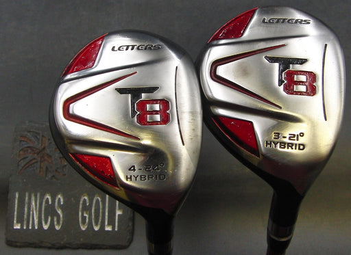 Set of 2 John Letters T8 21° 3 & 24° 4 Hybrids Uniflex Graphite Shafts JL Grips