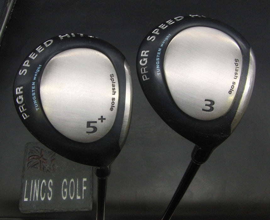 Set of 2 PRGR Speed Hit Splash Sole 3+5 Woods Regular Graphite Shafts PRGR Grips