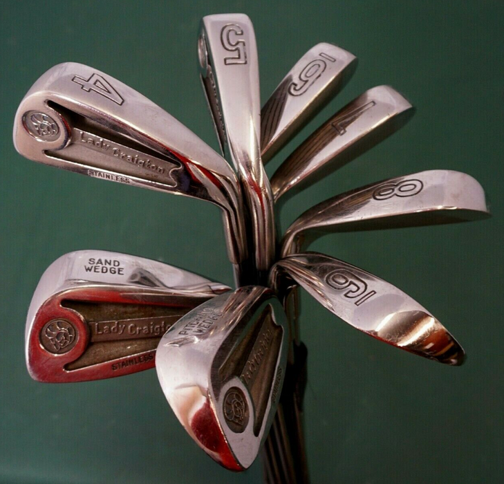 Vintage Ladies Set of 8 x Lady Craigton Stainless Irons 4-SW Ladies Steel Shaft