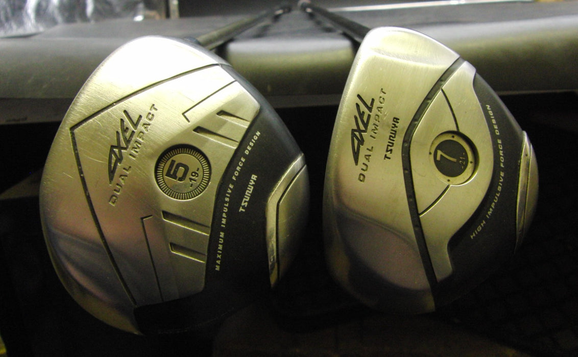 Set of 2 Tsuruya Axel Dual Impact 19° 5 & 21° 7 Woods Regular Graphite Shafts