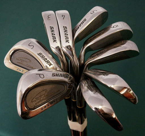 Vintage Set of 9 x Shark GWS MK 1 Irons 3-SW Regular Steel Shaft