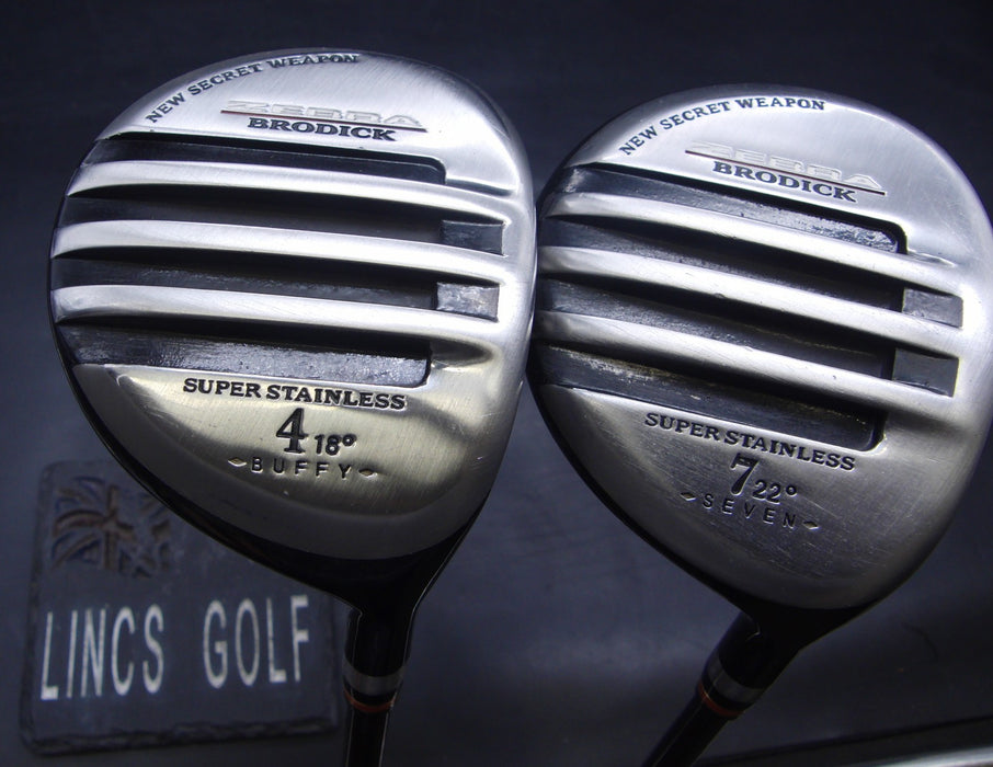 Set of 2 Zebra Brodick New Secret Weapon 4+7 Woods Regular Graphite Shafts