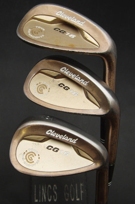 Set of 3 Cleveland CG16 Gap+Sand & Lob Wedges Stiff Steel Shafts Cleveland Grips