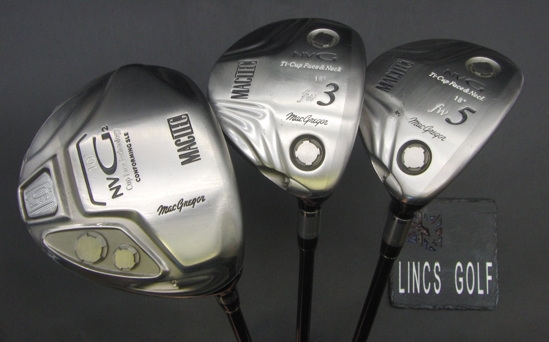 Set of 3x MacGregor Mactec NVG2 3 & 5 Woods + Driver Stiff Graphite Shafts