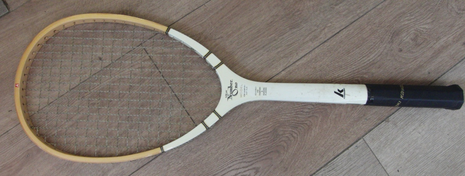 Vintage Kawasaki New Number One Wooden Tennis Racket Made in Japan Retro