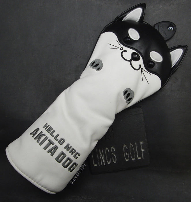 Set of 2x Hello NRC Akita Dog Wood Head Covers