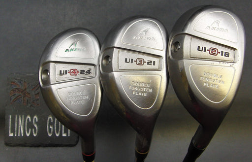 Set of 3 Akira UI 18° 2+21° 3+24° 4 Hybrids Regular Graphite+Stiff Steel Shafts