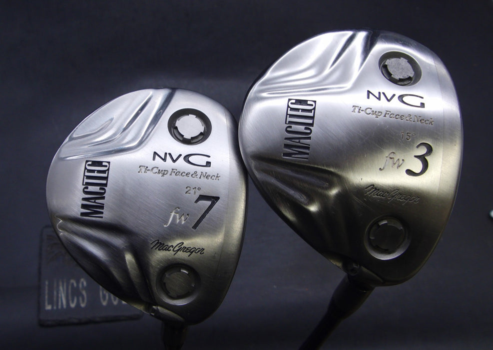 Set of 2 Macgregor Mactec NVG 15° 3 +21° 7 Woods Stiff Graphite Shafts