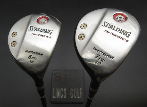 Set of 2 Spalding Tour Pro Grind 18° 5 + 21° 7 Woods Stiff Graphite Shafts