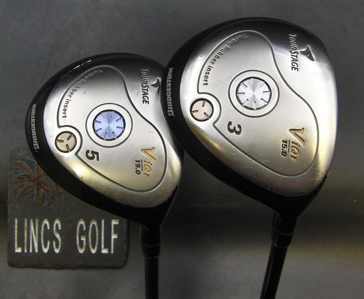 Set of 2 Bridgestone Tour Stage ViQ 15° 3 & 19° 5 Woods Stiff Graphite Shafts