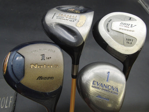 Set of 4 Drivers Mizuno Dunlop Tangent Evanova Stiff/Ladies Graphite Shafts