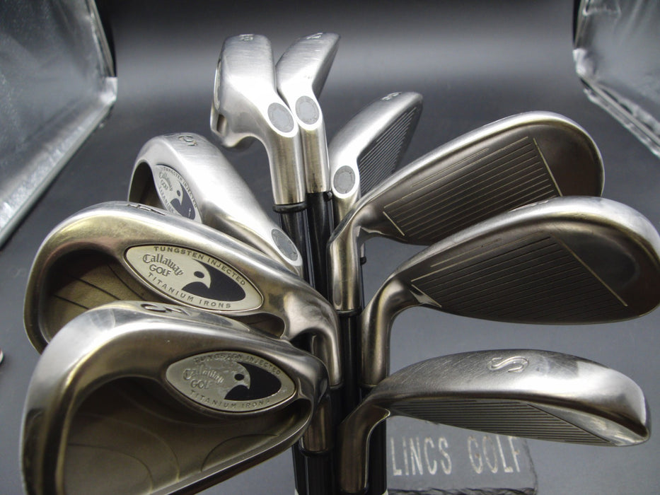 Set of 9x Callaway Hawk Eye Irons 3-SW Regular Graphite Shafts Mixed Grips*