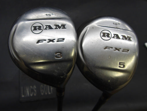 Set of 2 RAM FX2 15° 3+ 18° 5 Woods Regular Graphite Shafts Lamkin Grips