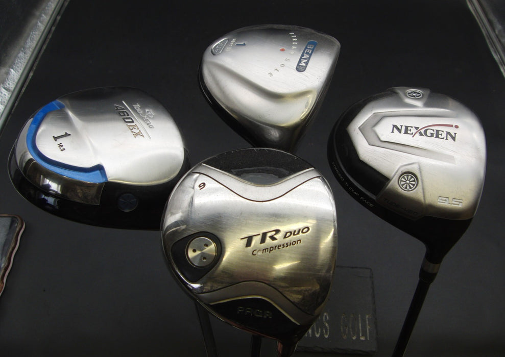 Set of 4 Drivers Bridgestone Beam , PRGR TR Duo , Tobunda 460EX , Nexgen