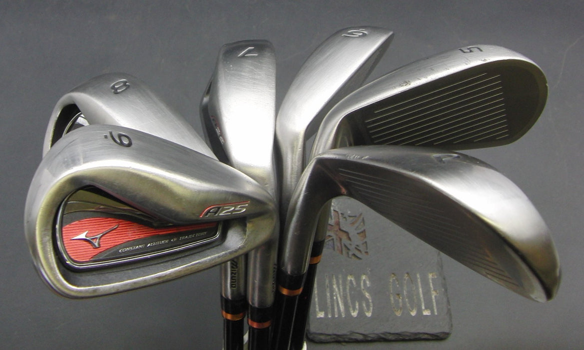 Set of 6x Mizuno JPX A25 5-PW Irons Regular Graphite Shafts Black Grips
