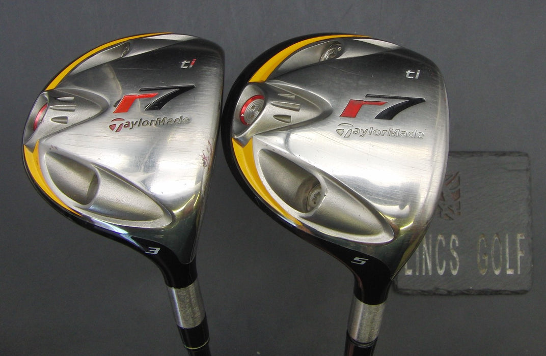 Set of 2 TaylorMade R7 Ti 3 Wood + 5 Wood Stiff Graphite Shafts Golf Pride Grips