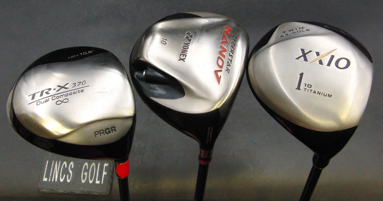 Set of 3  x Srixon XXIO, Yonex Nanov, PRGR TRX 370 Drivers Stiff Graphite Shafts