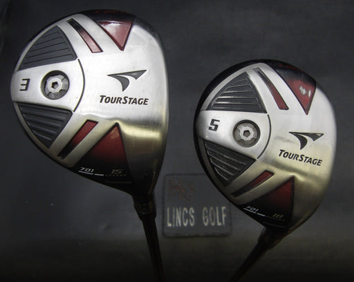 Set of 2 Bridgestone TourStage 701 3+5 Woods Regular Graphite Shafts Mixed Grips