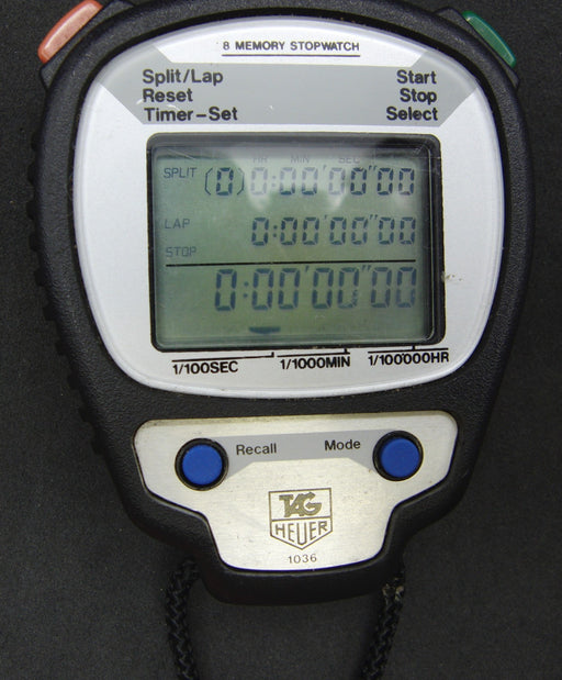 TAG Heuer 1036 8 Memory Digital Stopwatch Split Lap Timer Sports Professional