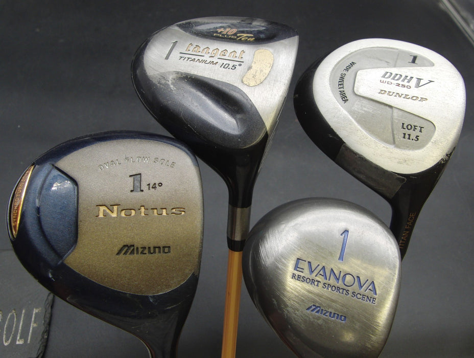 Set of 4 Drivers Mizuno Dunlop Tangent Evanova Stiff/Ladies Graphite Shafts