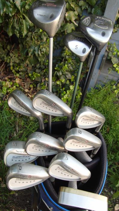 Set of TaylorMade Supersteel Burner Irons 5-SW+AW + Driver + 3+5 Wood + Putter