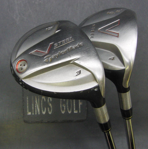 Set of 2 TaylorMade V Steel 3+4 Woods Stiff Steel Shafts GolfPride Grips