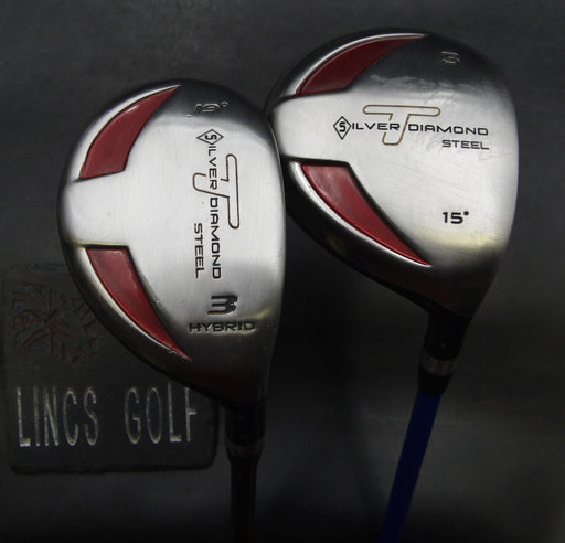 Set of 2 Silver T Diamond Steel 15° 3 Wood & 19° 3 Hybrid Regular Graphite
