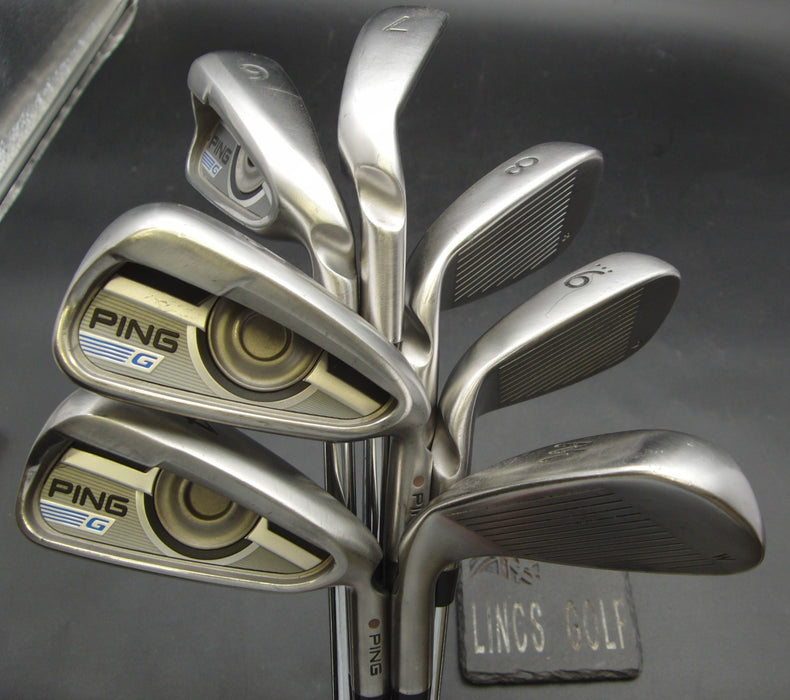 Set of 7x Ping G Series Brown Dot Irons 4-PW Stiff Steel Shafts GolfPride Grips