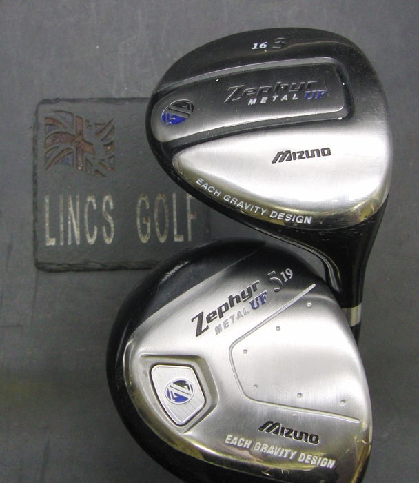 Set of 2 Mizuno Zephyr Metal UT 16° 3 +19° 5 Woods Regular Graphite Shafts