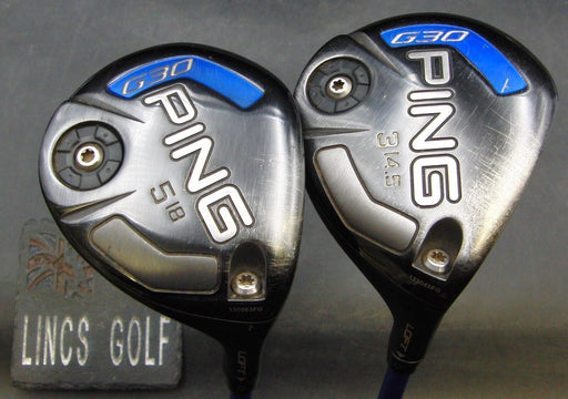 Set of 2 Ping G30 14.5° 3 & 18° 5 Woods Regular Graphite Shafts Golf Pride Grips