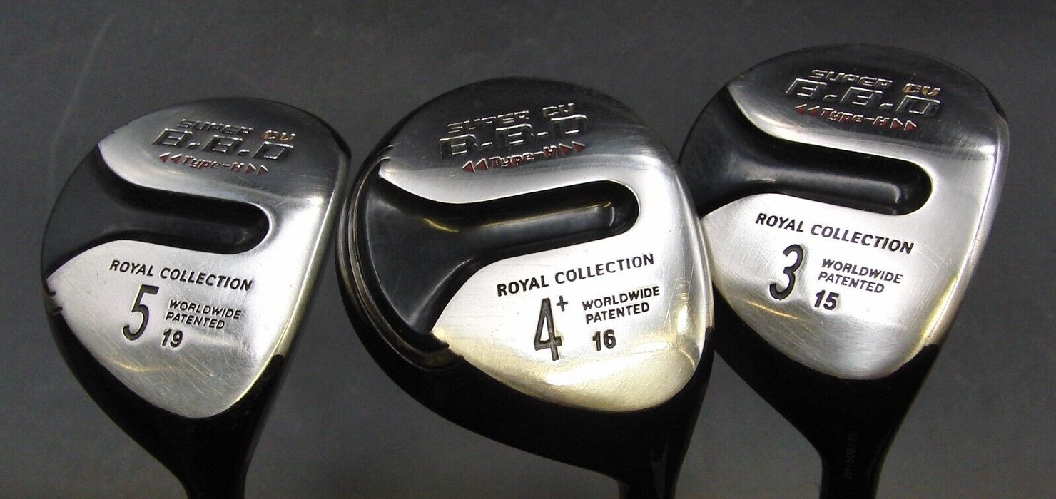 Set of 3 Royal Collection  B.B.D 3 ,4 & 5 Woods Extra Stiff Graphite Shafts