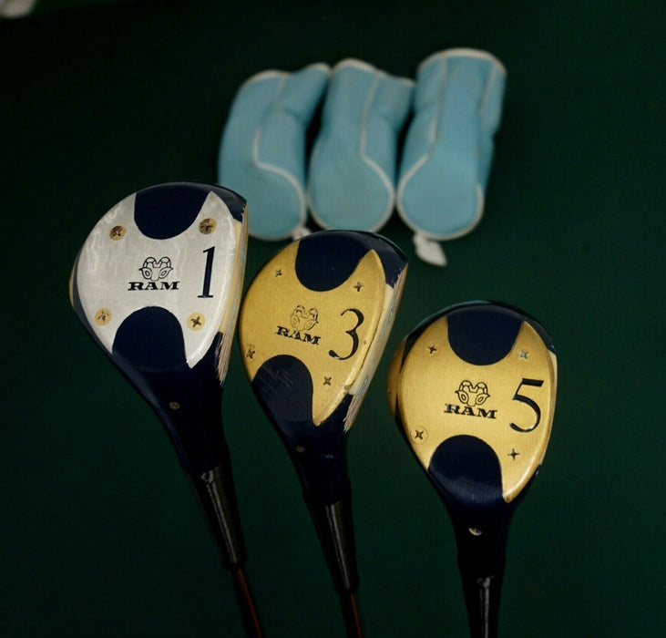 Vintage Ladies Set of 3 x RAM Golden Girl 1, 3 & 5 Woods Ladies Steel Shaft