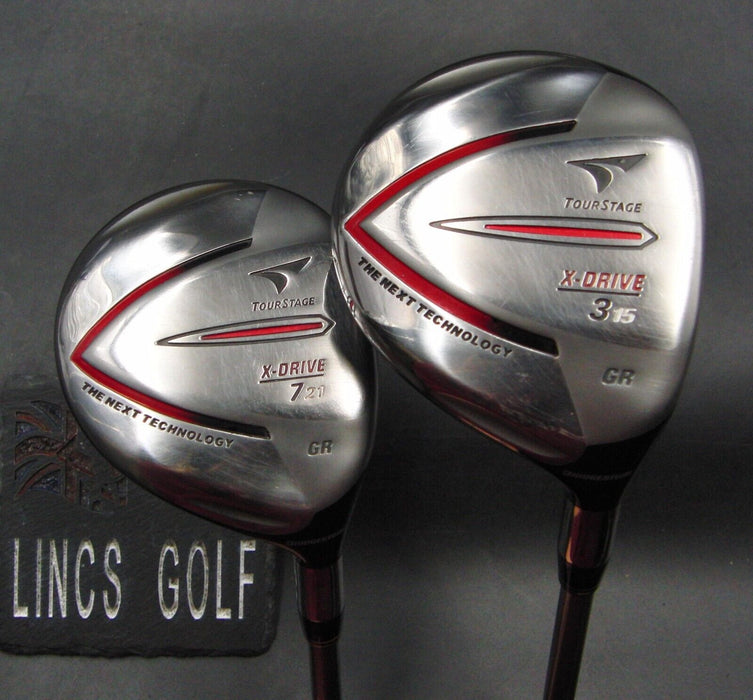 Set of 2 Bridgestone TourStage X-Drive 15° 3 & 21° 7 Woods Stiff Graphite*