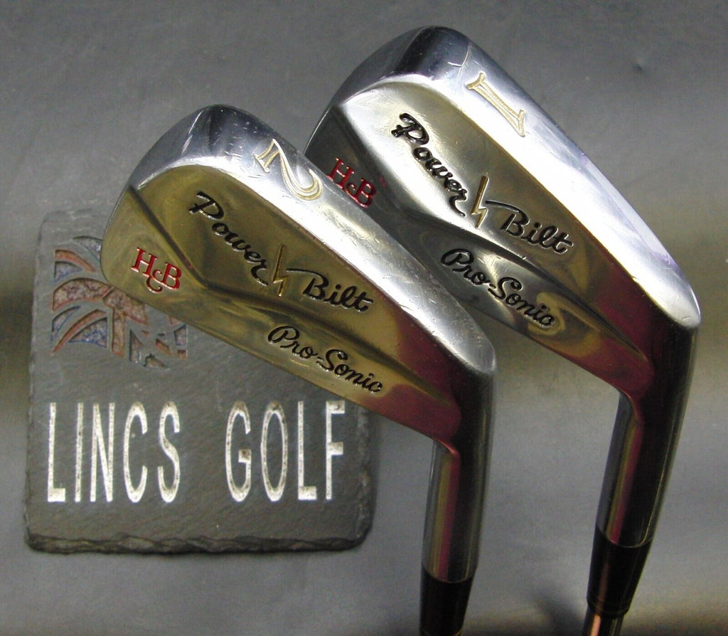 Vintage Set of 2 Power Bilt Pro Sonic 1 & 2 Irons Regular & Stiff Steel  Shafts